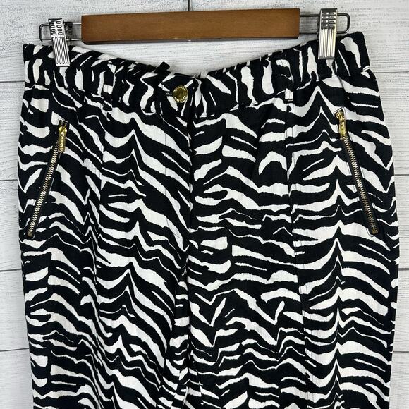 Calvin Klein Womens size XS Zebra Print 100% Linen Cropped Pants Black White NEW - Picture 4 of 14